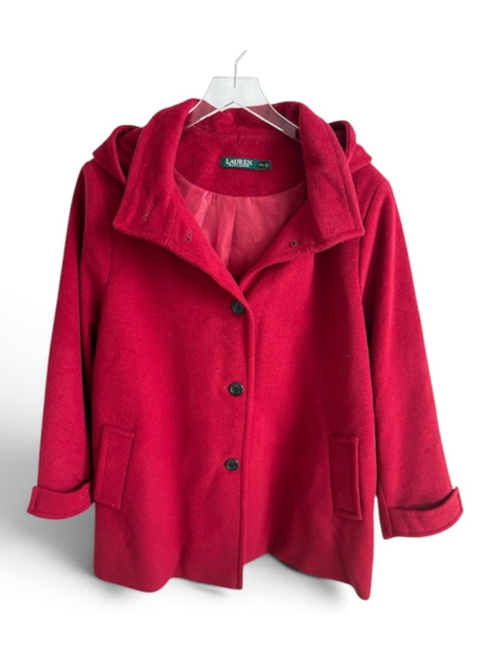 Lauren Ralph Lauren Red Icon Hooded A-Line Wool Coat Red XXL